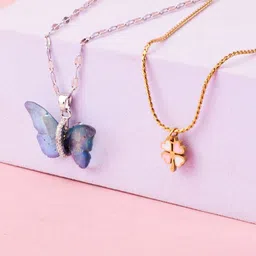 SALTY Set Of 2 Butterfly & Clover Pendant Chains-picture-11