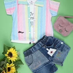 V-Mart Girls Striped T-shirt with Shorts-image-50