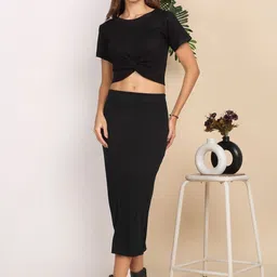 MORDEN MUSE Round Neck Pure Cotton Crop-Top With Midi Skirt-picture-26