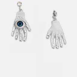 SOHI Set Of 2 Silver-Plated Evil Eye Studded Contemporary Drop Earrings image 5