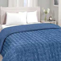 Myntra Elegant Homes Blue Checked Woollen Mild Winter 600 GSM Double Bed Comforter-picture-10