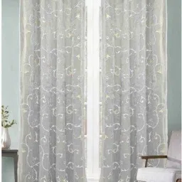 Aura 2 Pieces Grey Floral Embroidered Thread Work Velvet Long Door Curtains-picture-41