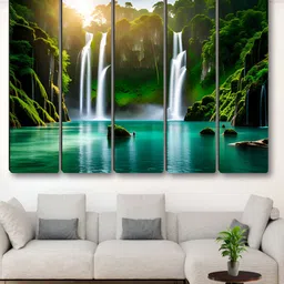 Aura Green & White 5 Piece Synthetic Wood Floral and Botanical Wall Paintings-image-68