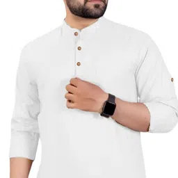 KNOWTED Mandarin Collar Roll-Up Sleeves Straight Short Kurta image 5