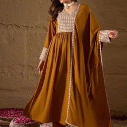KALINI Women Ethnic Motifs Embroidered Anarkali Kurta with Trousers & Dupatta-image-89