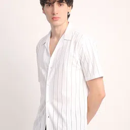 Voroxy Men Smart Cuban Collar Vertical Striped Polycotton Casual Shirt image 3