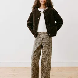 Mango Kids Girls Wide Leg Mid-Rise Animal Printed Cotton Jeans-image-13