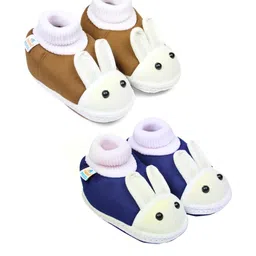 NESKA MODA 3 To 12 Months Baby Boys & Baby Girls 2 Pair Combo Pack Cute Soft Cotton Rabbit Booties-image-30