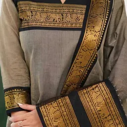 Shriyangan Women Ethnic Motifs Woven Design Zari Cotton Kurta with Dupatta image 5