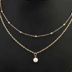 Vembley Women Gold-Plated Double Layered Single White Pearl Pendant Necklace-picture-22