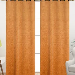 Kiara Creations Gold-Toned 2 Pieces Floral Velvet Room Darkening Long Door Curtains image 3