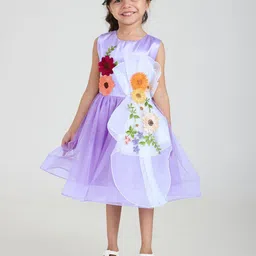 Hopscotch Girls Purple Floral Embroidered Sleeveless Dress-image-13
