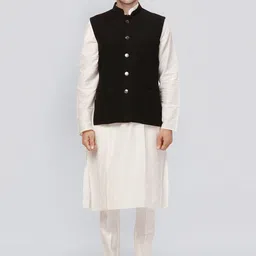 Ethnix by Raymond Men Mandarin Collar Neck Woven Nehru Jackets image 3