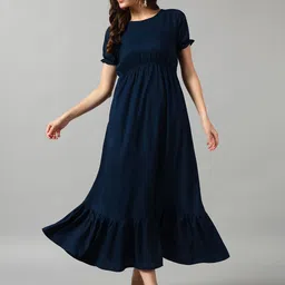 Raiyani Fashion Women Solid Round Neck Flared Fit and Flare Dress-image-17
