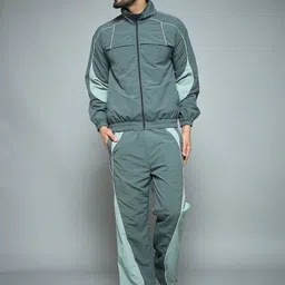 FUGAZEE Men Colourblocked Mock Collar Long Sleeves Mid-Rise Tracksuit-image-98