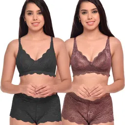 samvar Women Black,Maroon Net Bra Panty Set for Lingerie Set Undergarments Pack of 2-picture-13