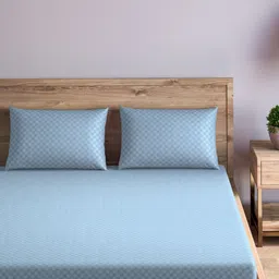 Trance Home Linen Blue Geometric 300 TC Queen Bedsheet with 2 Pillow Covers image 2