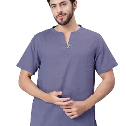 Bharatasya Mandarin Collar Khadi Cotton Short Kurta-picture-45