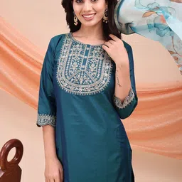 Moda Rapido Women Floral Embroidered Regular Thread Work Kurta with Trousers & With Dupatta image 2