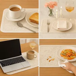 Myntra Elegant Homes 2Pcs Beige & Grey Patterned Waterproof Anti-Slip Table Placemats image 2