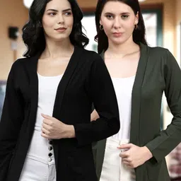 Kryptic Pack Of 2 Open Front Regular Fit Cotton Shrugs With Pocket For Layering image 4