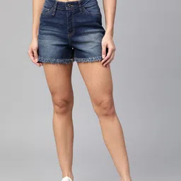 roadster Graphic Print Women Blue Denim Shorts-picture-12