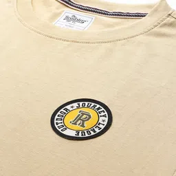 roadster Men Printed Round Neck Pure Cotton Beige T-Shirt image 2