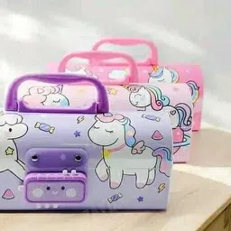 casadecors Unicorn Geometry Pencil Box For Kids | Dual Password Lock | |Multi Layer Boxx | 1 Pc Art Plastic Pencil Box image 4