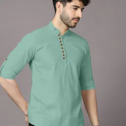vtexx Men Solid Cotton Blend Straight Kurta image 3