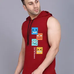SLOWLORIS Pack Of 2 Printed Hooded Gym Vests SL28 COMBO (KEEP BLACK) (JUST MAROON) image 4