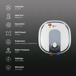 Orient Aquator 15 Litre 5 Star Vertical Storage Geyser with Whirlflow Technology (White) image 3