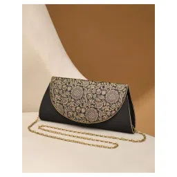 fabindia fashion Fabindia Black Polyester Clutch with Detachable Chain (M) image 2
