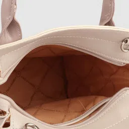 Lino Perros Beige & Peach-Coloured Solid Structured Handheld Bag & Detachable Sling Strap image 4