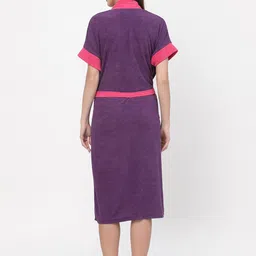 POORAK Purple & Pink shawl collar Colourblocked Bath Robe image 3