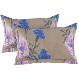 Moca By Monte Carlo Coffee Brown & Blue Printed104 TC Queen Bedsheet with 2 Pillow Covers image 4