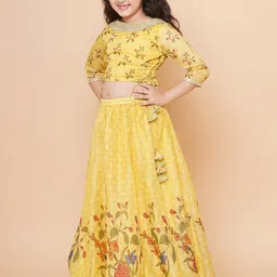 Bitiya by Bhama Floral Printed Round Neck Ready to Wear Lehenga & Blouse With Dupatta image 4