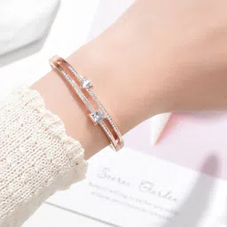 Yellow Chimes Women Rose Gold Plated Crystal Studded Bracelet image 4