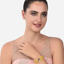 Zaveri Pearls Women Red & Yellow Beaded Multi strand Ethnic Bracelet image 4