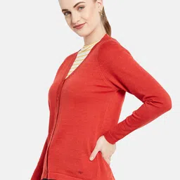 Monte Carlo Women Red Solid V Neck Cardigan image 4