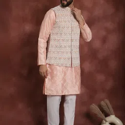 Anouk Embroidered Regular Thread Work Kurta with Churidar & Nehru Jacket image 4