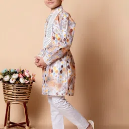 BAESD Boys Floral Embroidered Sequinned Mandarin Collar Dupion Silk Kurta With Trousers image 2