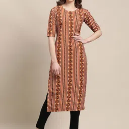 7Threads Women Blue & Pink Pack Of 6 Geometric Printed Block Print Crepe Kurta image 5