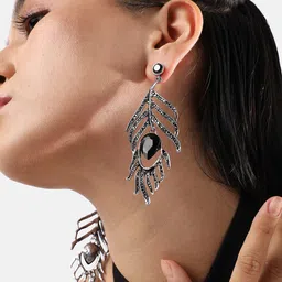 SOHI Silver Plated Oxidised Drop Earrings image 4