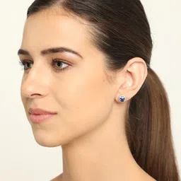 Clara Rhodium-Plated Blue & Silver-Toned Square Shaped Studs image 4