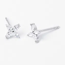 Clara Rhodium-Plated Sterling Silver Floral Cubic Zirconia Studded Studs image 4