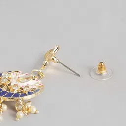 I Jewels Gold-Toned & Blue Classic Jhumkas Earrings image 2