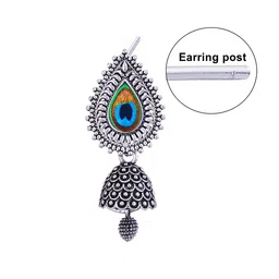 MEENAZ Set Of 3 Silver-Plated Stainless Steel Studded & Beaded Peacock Shaped Jhumkas image 4