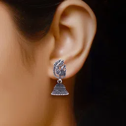 MEENAZ Set Of 4 Stainless Steel Silver Plated Oxidised Dome Shaped Jhumkas image 5
