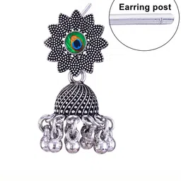 MEENAZ Set Of 3 Silver-Plated Stainless Steel Oxidised Contemporary Jhumkas image 4