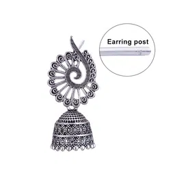 MEENAZ Set Of 3 Silver Plated Dome Shaped Jhumkas image 2